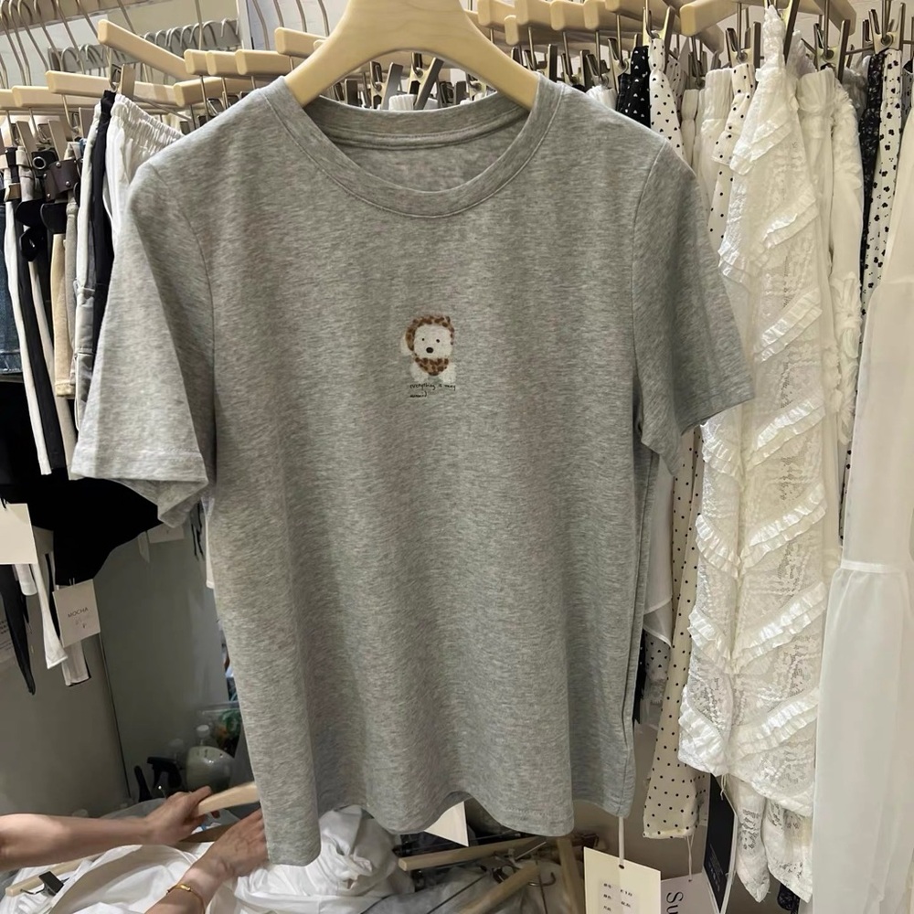 Oversized Dog Print Heavy Cotton T-Shirt Casual Comfortable Short Sleeve Tee